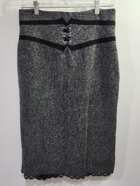 Worthington Lace Lined Tweed Pencil Skirt Size 8 Gray Black Career Goth Office